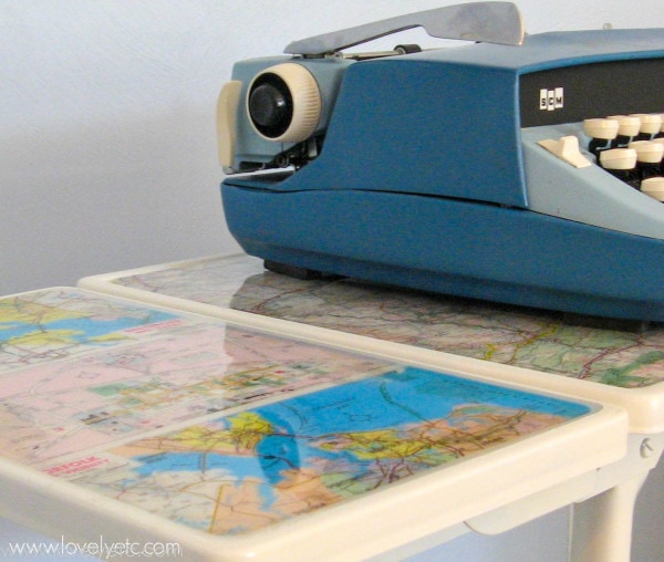 Map covered typewriter stand