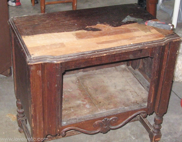 removing the veneer from an old radio cabinet