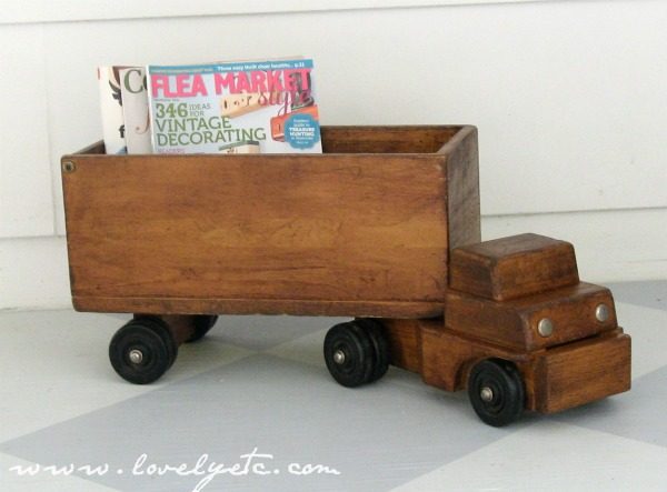 vintage toy truck upcycled as magazine holder