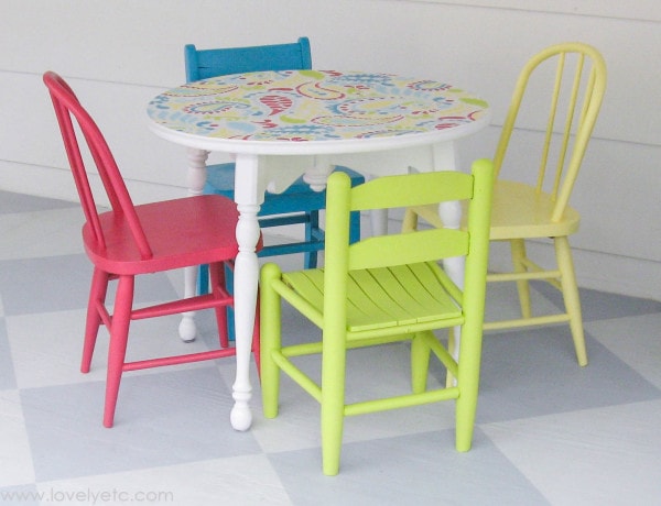 colorful stenciled kids table and chairs