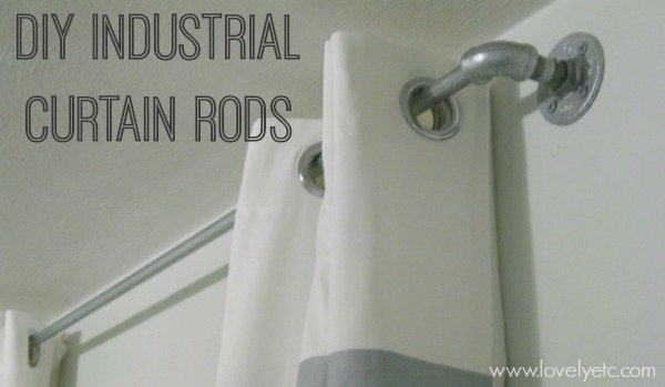 diy industrial curtain rods with text