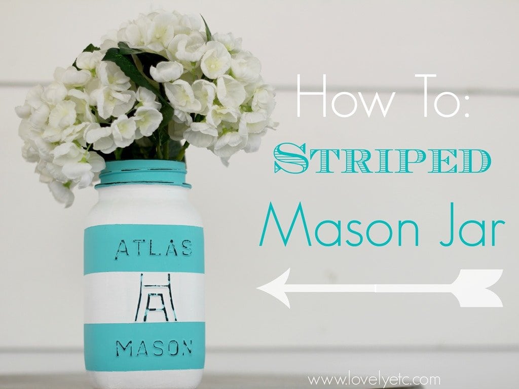 Aqua Striped Mason Jar