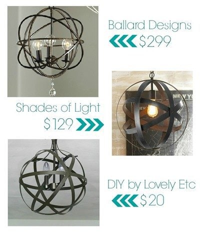 orb chandelier collage with prices of store bought versions