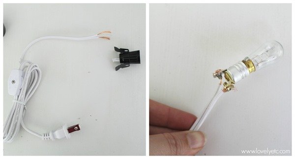 Connecting the candelabra cord to the keyless socket