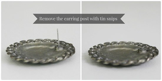 Remove the earring post with tin snips