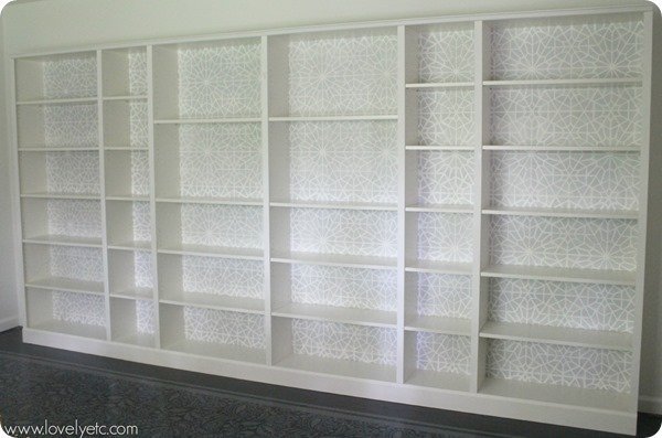 Stencilled bookcase backs