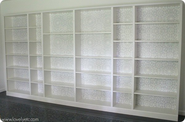 Stencilled bookcase backs