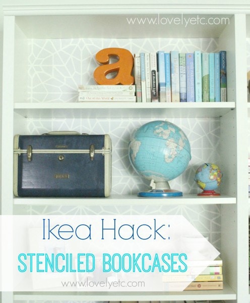 stenciled bookcase backing