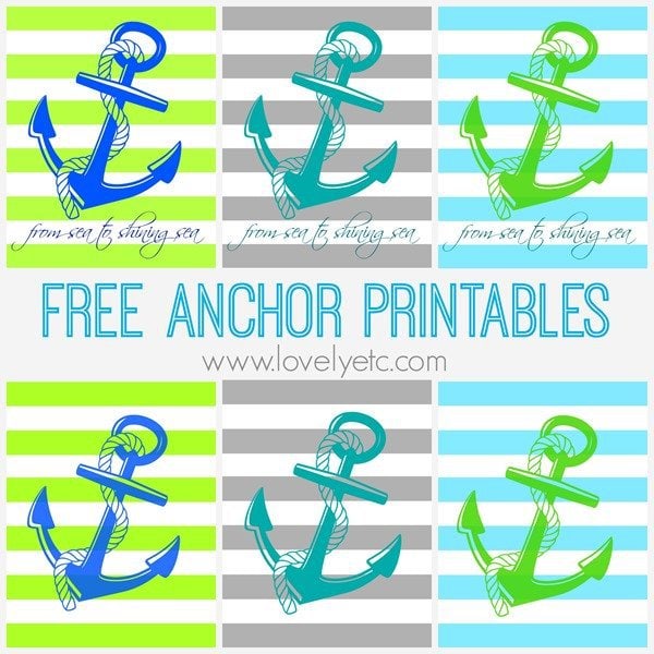 Coastal free printables. 6 different designs of free anchor printables with beautiful coastal blues, grays, and greens From sea to shining sea patriotic printables perfect for Memorial Day or the fourth of July.