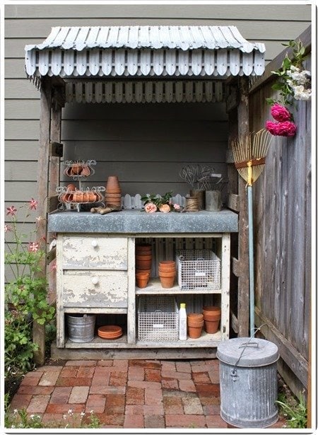 15 Pretty Potting Bench DIY Ideas- Get inspired to create your own DIY potting bench with these pretty ideas! Whether you're a seasoned gardener or just starting out, these benches will provide a beautiful and functional space for all your planting needs. | #gardening #pottingBench #DIY #diyProjects #ACultivatedNest