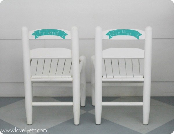 kids chairs with chalkboard labels