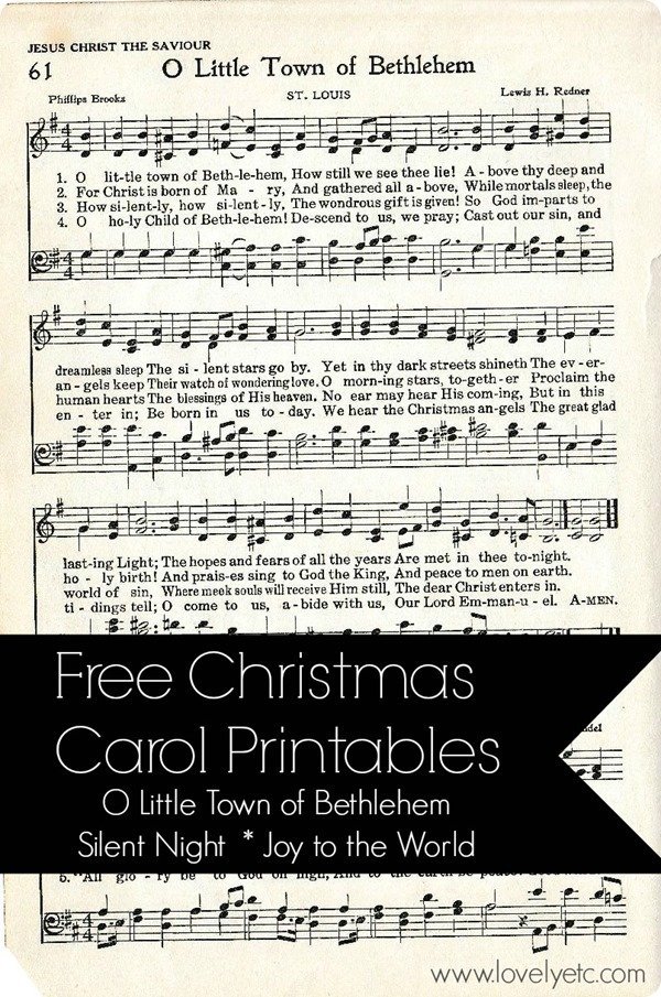 Free Christmas Carol Printables including O Little Town of Bethlehem.