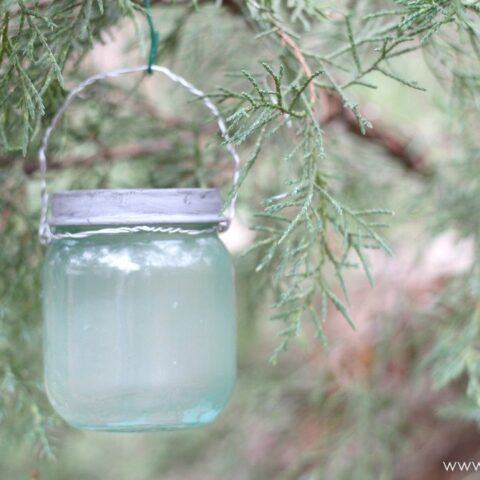 mini mason jar ornament on tree