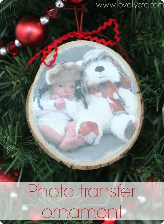 photo wood transfer ornament on tree