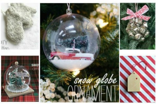 collage of five handmade Christmas ornaments.