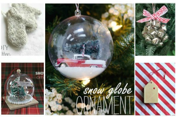 collage of five handmade Christmas ornaments.