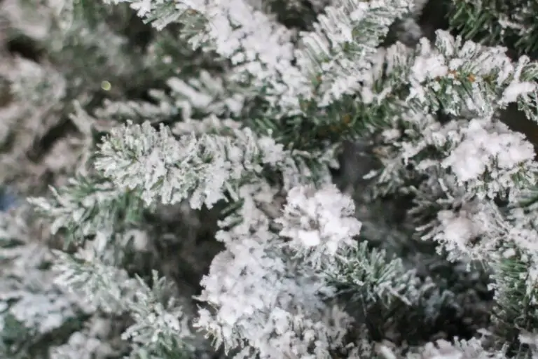 close up of diy flocked christmas tree