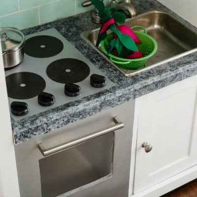 Details of a DIY Play Kitchen