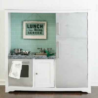 DIY play kitchen from an entertainment center