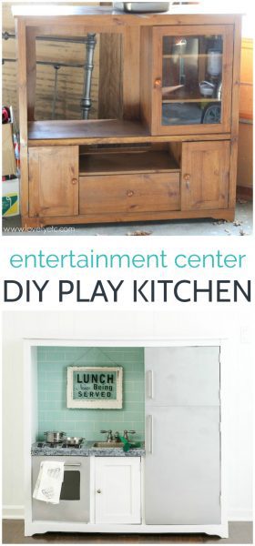 How to make a beautiful diy play kitchen from an old entertainment center. 