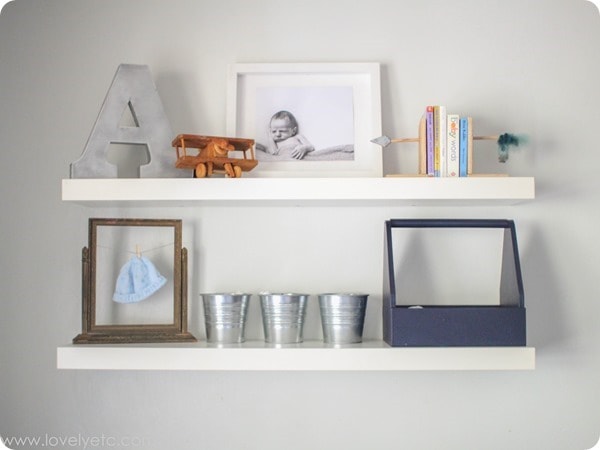 floating shelves in nursery