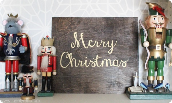 nutcrackers and diy Merry Christmas sign.