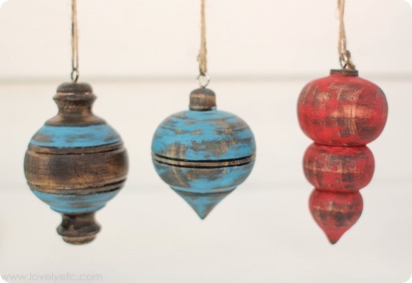 DIY wooden ornaments painted and stained.