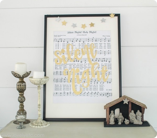 silent night printable with gold lettering.