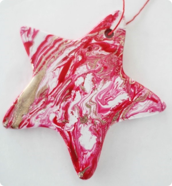 red and gold marbled ornament.