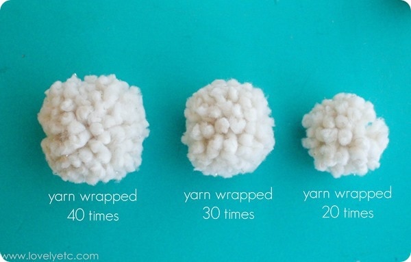 yarn wrapped different amounts of time when making diy pom poms