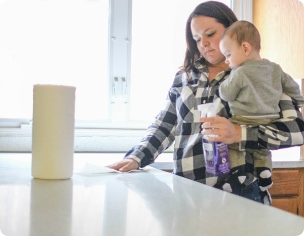 cleaning counters with baby