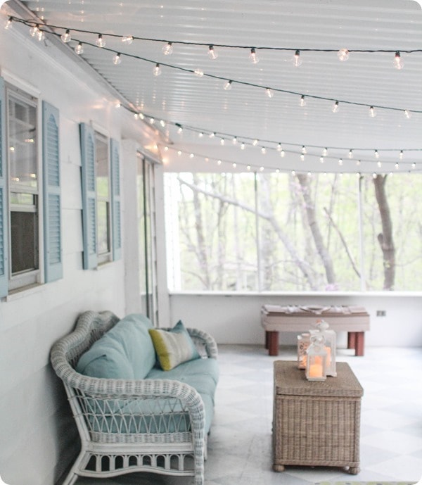 screened porch string lights