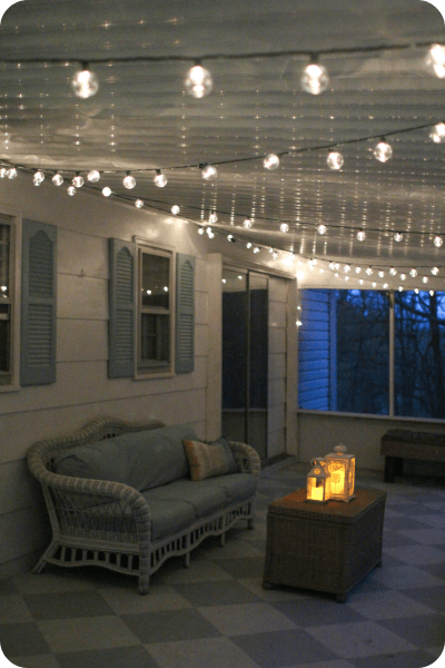 screened porch string lights