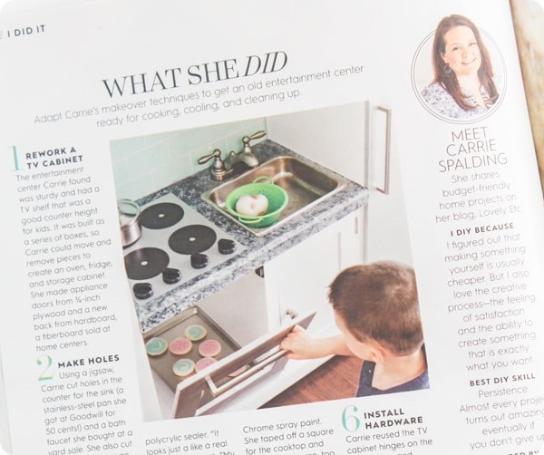 diy play kitchen in magazine