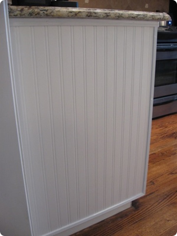 beadboard wallpaper on cabinets