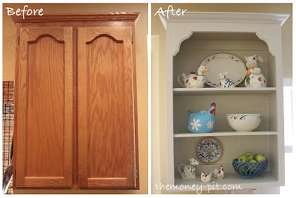 turning kitchen cabinets into shelves