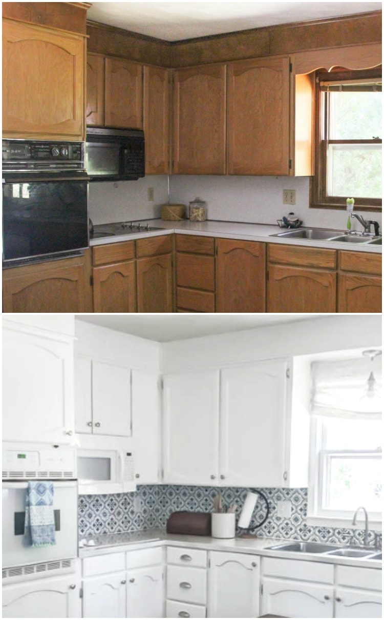 oak cabinets before and after painting.