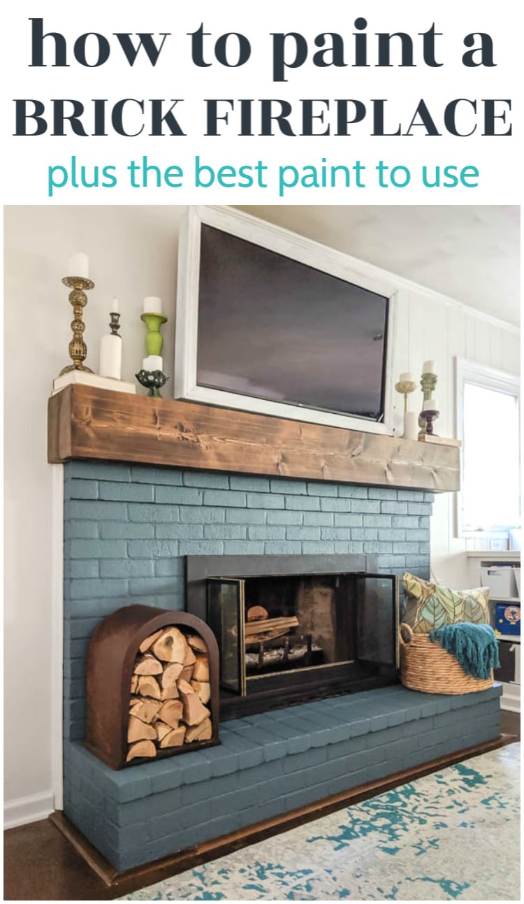 blue painted brick fireplace pin