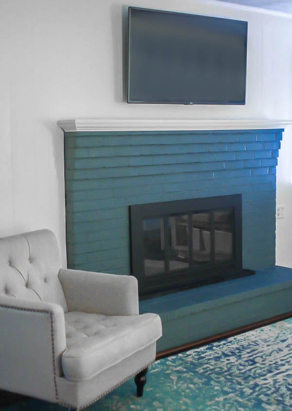 fireplace painted blue