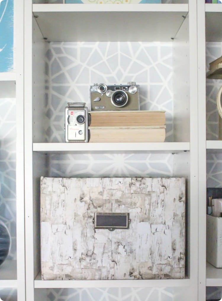 cardboard box storage in billy bookcase (1 of 1)