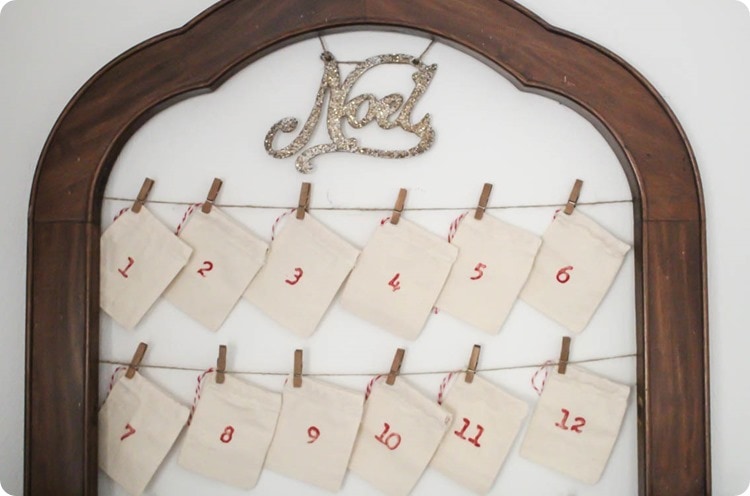 Simple diy advent calendar made from an old frame.