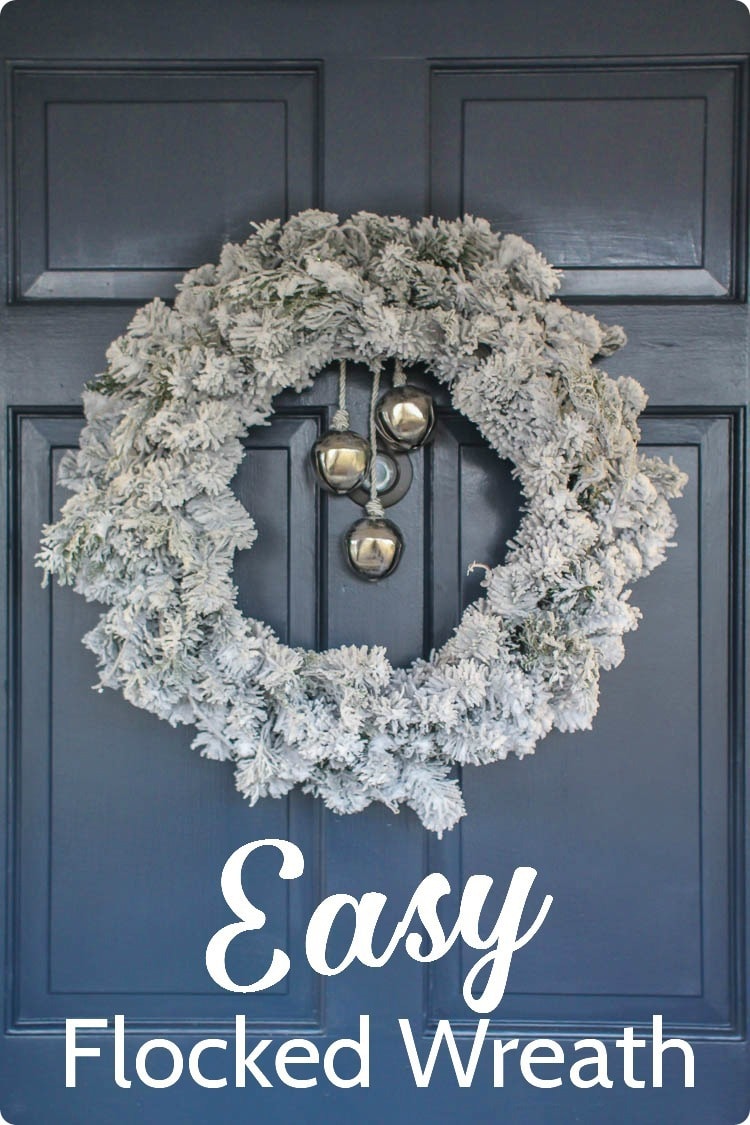 easy flocked wreath shown on front door.