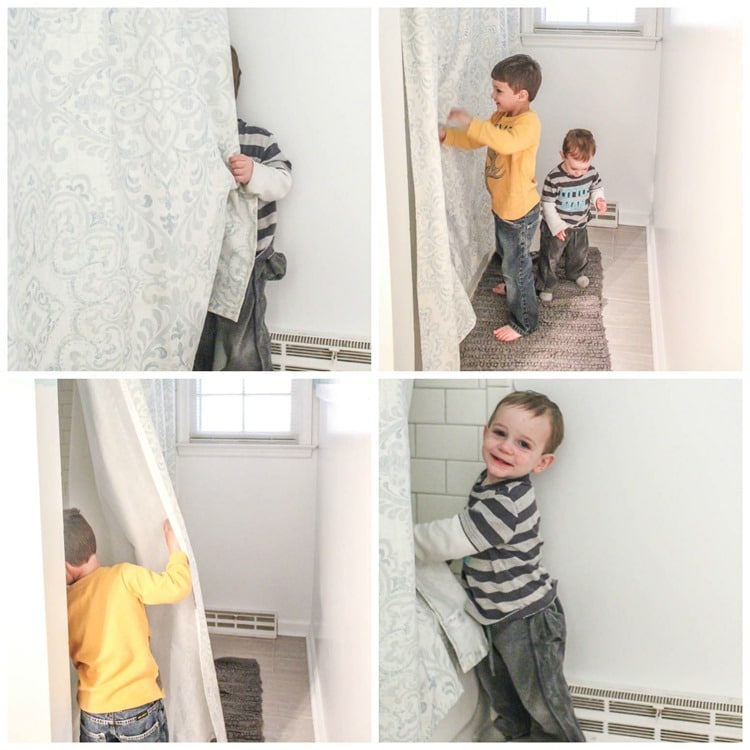 quality control with kids testing shower curtain