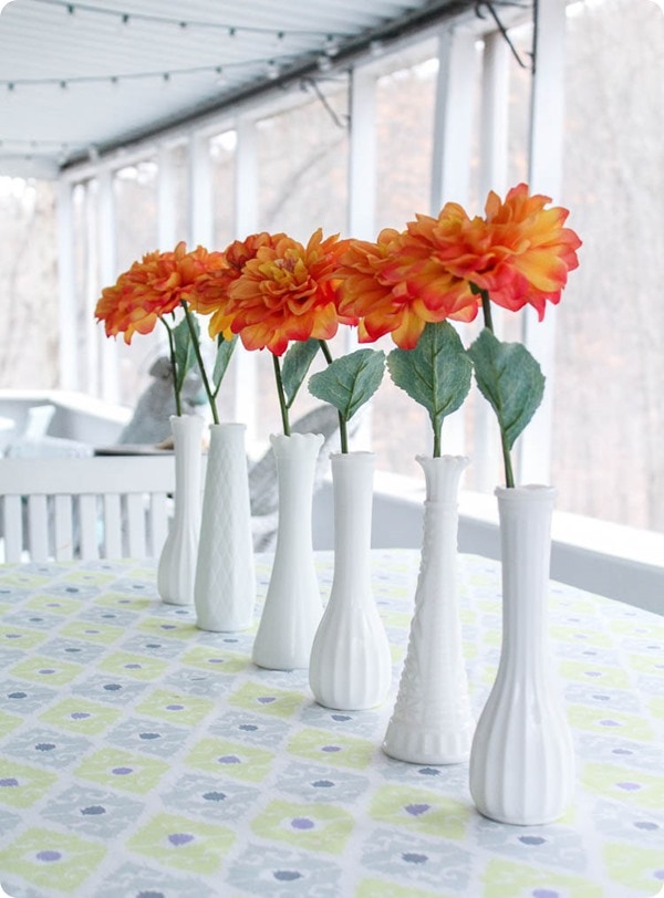 milk glass bud vase centerpiece