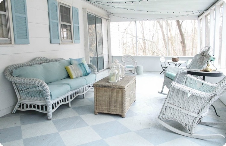 screened porch with painted floor
