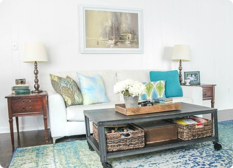 white couch and metal coffee table