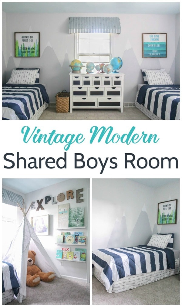 Vintage modern shared boys room, Fun and colorful boys bedroom full of inexpensive decorating ideas and DIY projects