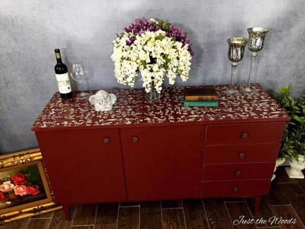 credenza with stenciled top