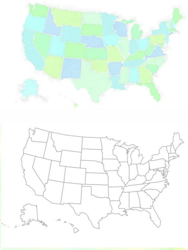 free printable watercolor USA map and USA outline
