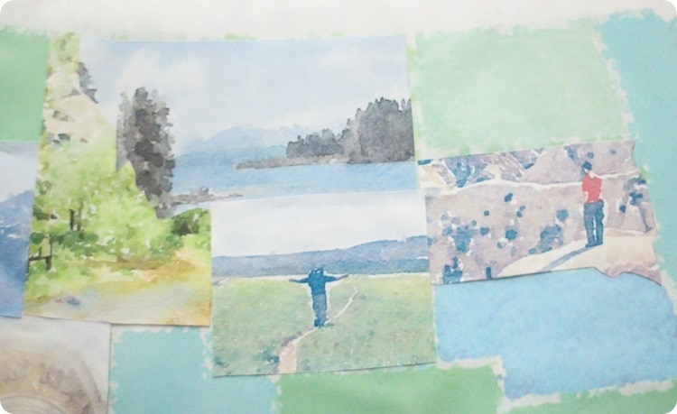 Beautiful watercolor photo map collage with vacation photos